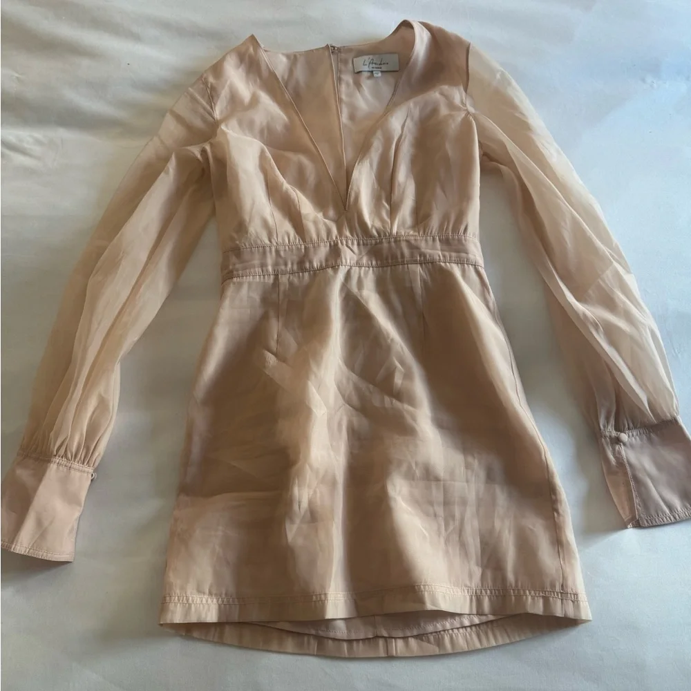 L’Academie Penélope Champagne Cream V-Neck Long sleeve Dress - Picture 4 of 9